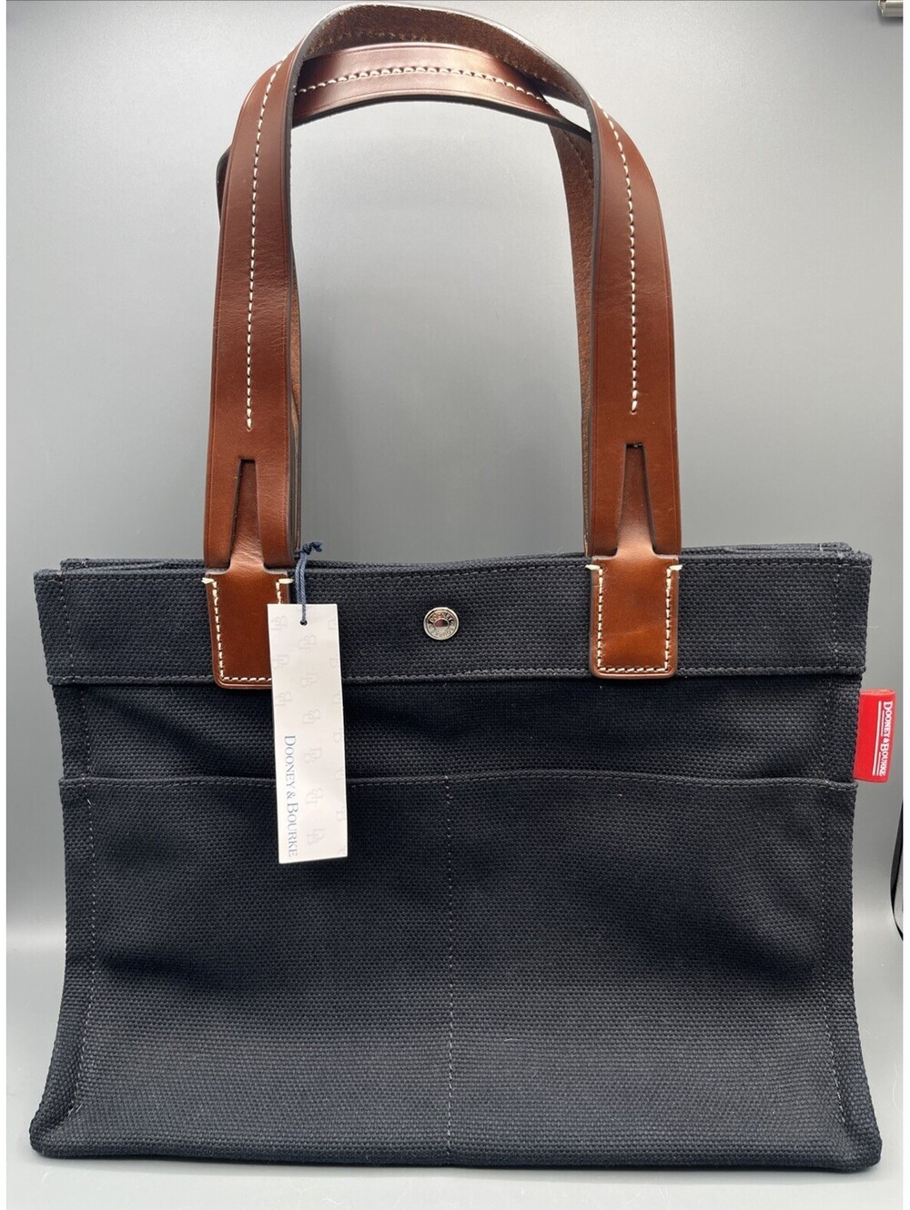 Dooney & Bourke Rachel Small Tote Black Canvas Brown Leather Handles NWT